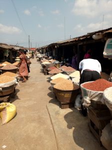 A section of beans & dried pepper in Bodija Market, Ibadan. 